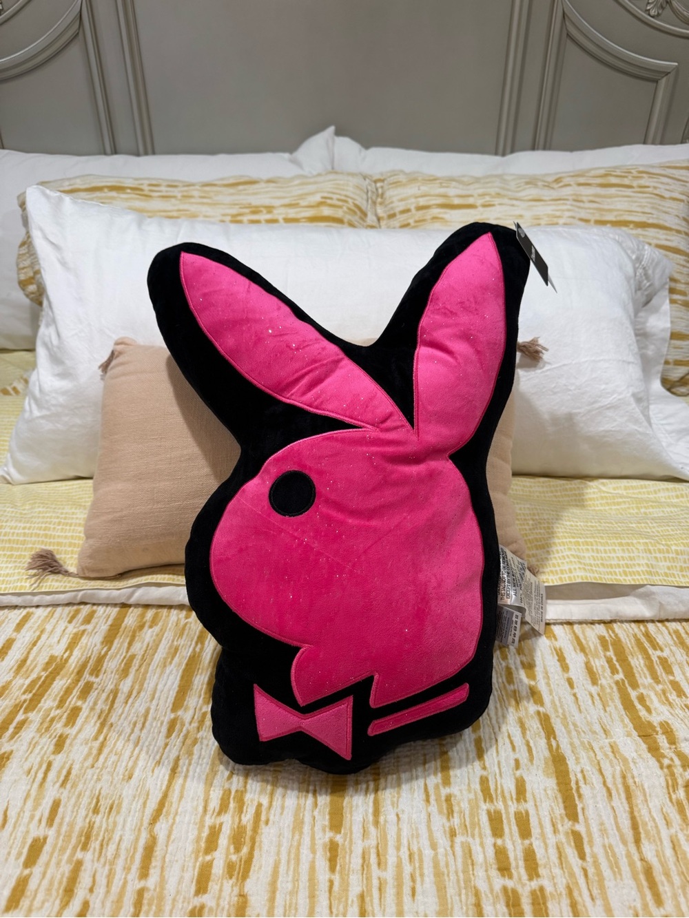 PLAYBOY Pink Bunny Logo Accent Pillow with Black Outline